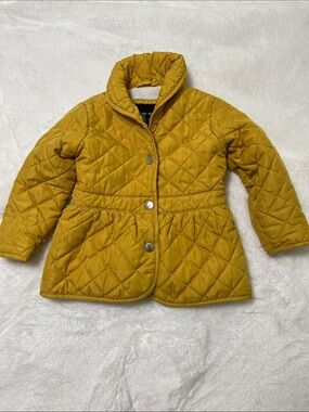 Me Jane Mini Quilted Peplum Puffer Jacket in Mustard, toddler size 2T